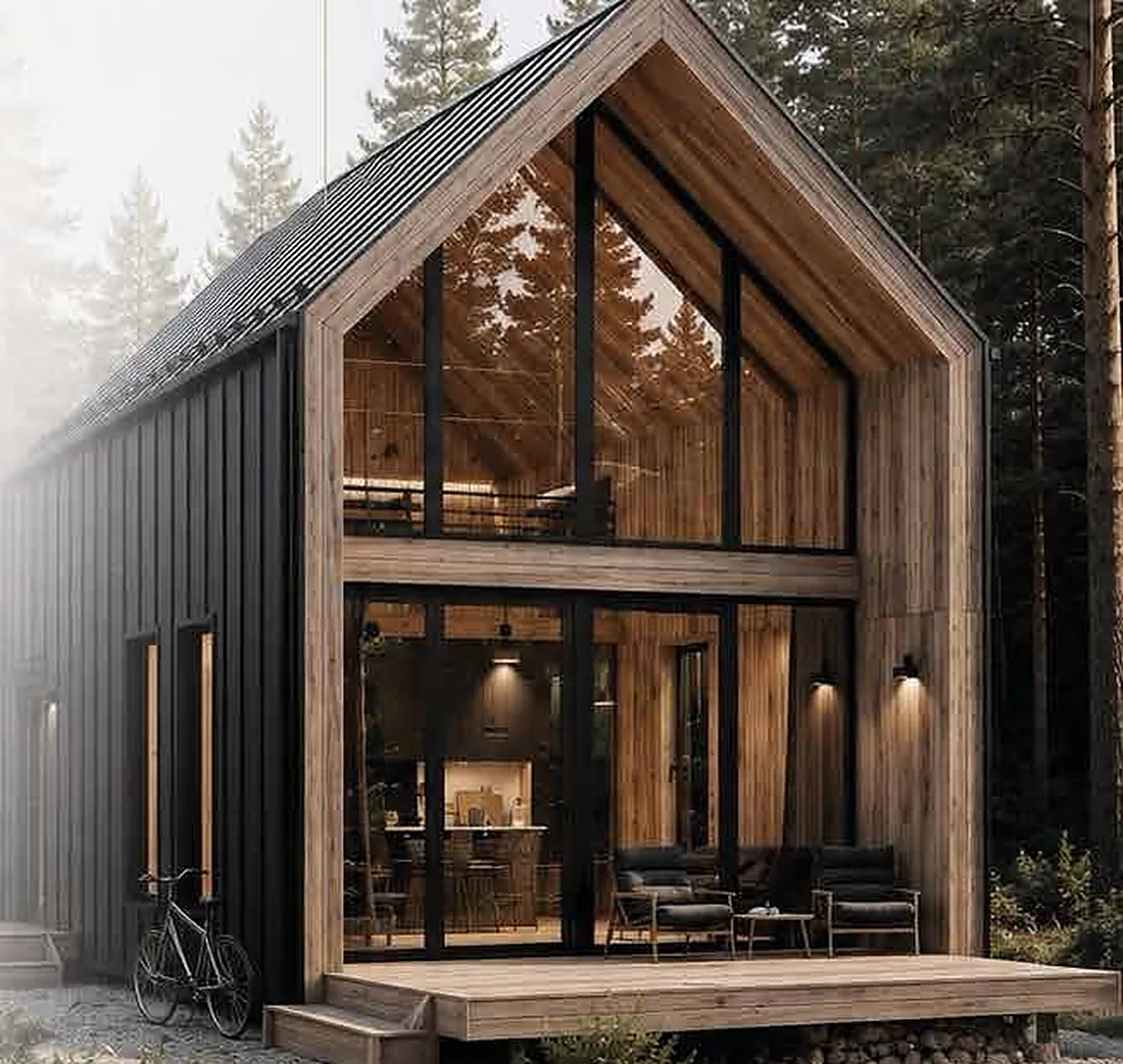 Timber-frame home by Synergasia in a pine forest